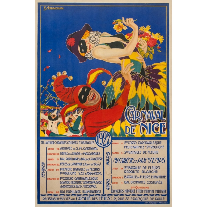 Affiche ancienne d'exposition - F. Serracchiani - 1927 - Nice Carnaval - 120 par 79 cm