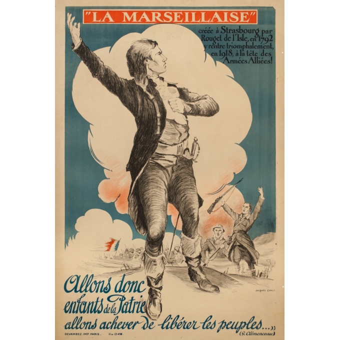Affiche ancienne de publicité - J.Carlu - 1918 - La Marseillaise 1Ere Guerre Mondiale - 119 par 80.5 cm