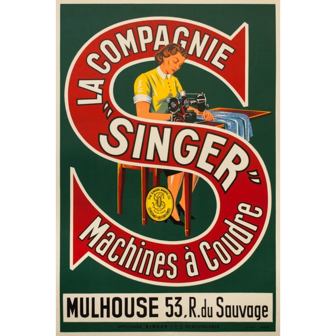 Affiche ancienne de publicité -  - circa 1950 - La Compagnie Singer Machines À Coudre - 117 par 79 cm