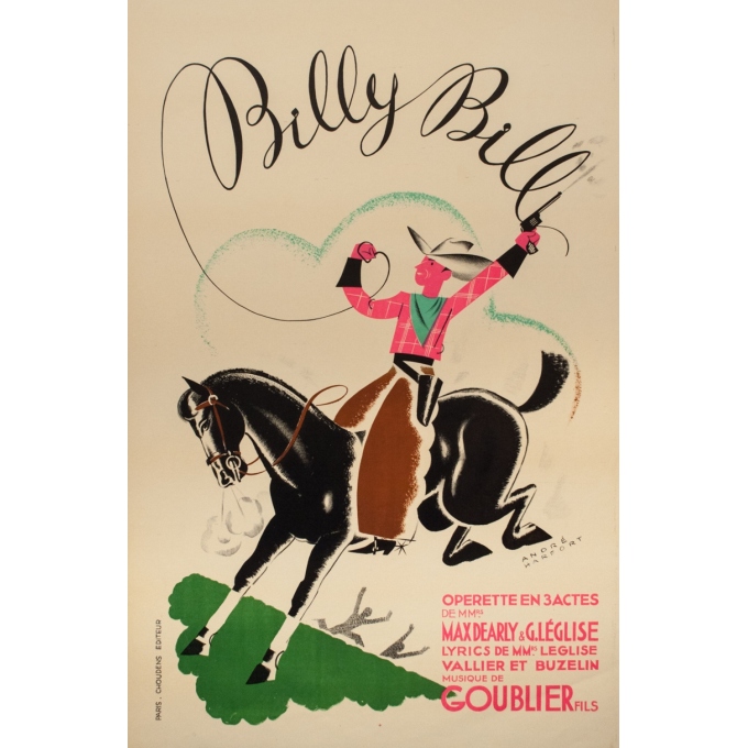 Affiche ancienne d'exposition - André Harfort - 1928 - Billy Bill Operette Max Dearly &G.Léglise - 117 par 77.5 cm