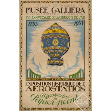 Affiche ancienne d'exposition - René Gabriel - 1933 - Anniversaire De La Conquete De L'Air Montgolfière - 118 par 77.5 cm
