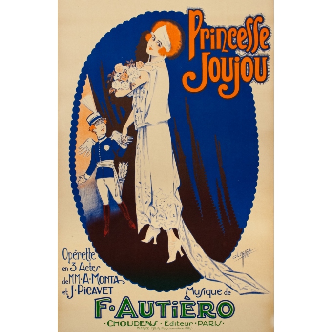 Affiche ancienne d'exposition - Cléris frères - 1923 - Princesse Joujou Opérette F.Autiero - 119 par 77 cm