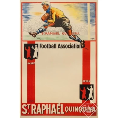 Affiche ancienne d'exposition - Het Pélis - 1930 - Football Association Saint Raphaël Quinquina - 118 par 78.5 cm