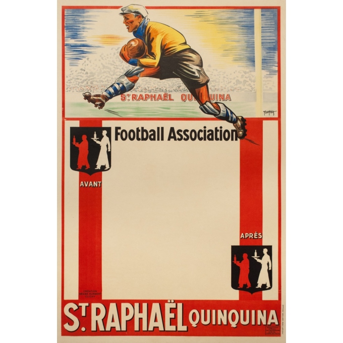 Affiche ancienne d'exposition - Het Pélis - 1930 - Football Association Saint Raphaël Quinquina - 118 par 78.5 cm