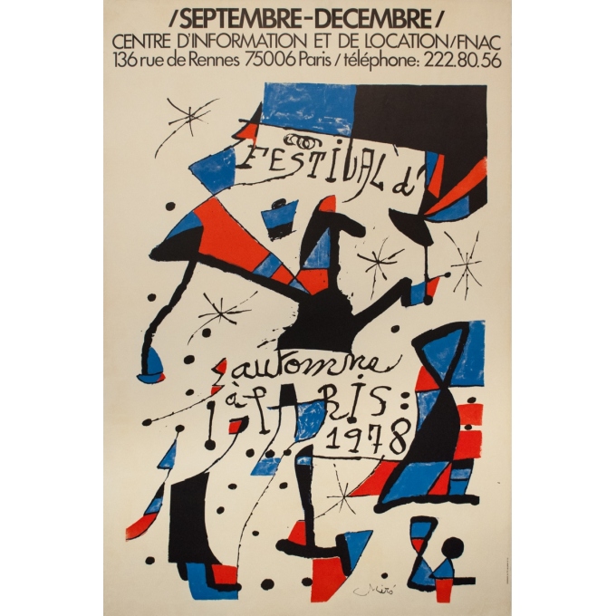 Affiche ancienne d'exposition - Juan Miro - 1978 - Festival D'Automne Paris - 120 par 80 cm