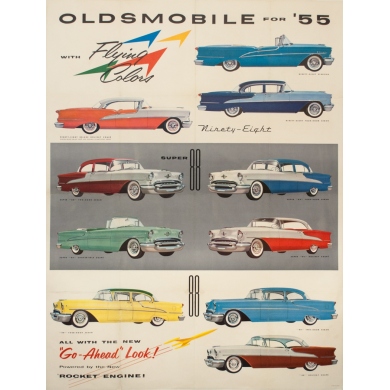 Vintage advertising poster - 1955 - Oldsmobile For' 55 Flying Colors - 49.6 by 37.8 inches