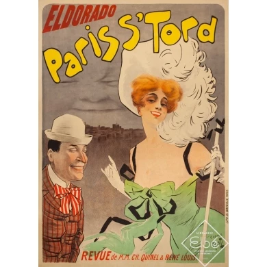 Affiche ancienne d'exposition - Misti - 1900 - Paris S'Tord Eldorado Revue Quinel René Louis - 130 par 92 cm