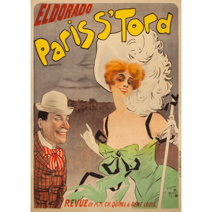 Vintage exhibition poster - Misti - 1900 - Paris S'Tord Eldorado Revue Quinel René Louis - 51.2 by 36.2 inches