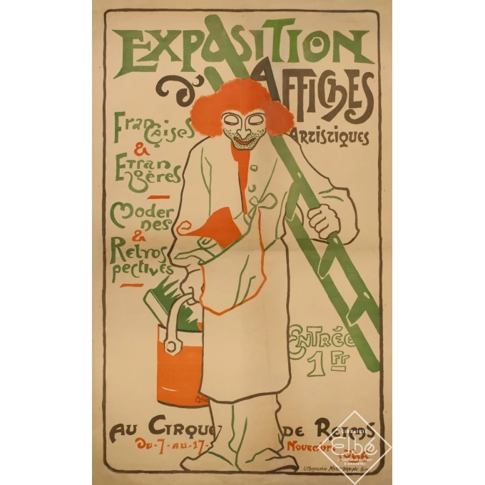 Affiche ancienne d'exposition - EK alas - 1896 - Exposition D'Affiches Artistiques Cirque De Reims 1896 - 137 par 85.6 cm