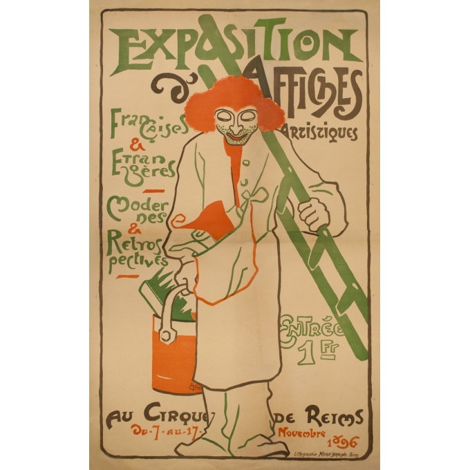 Affiche ancienne d'exposition - EK alas - 1896 - Exposition D'Affiches Artistiques Cirque De Reims 1896 - 137 par 85.6 cm