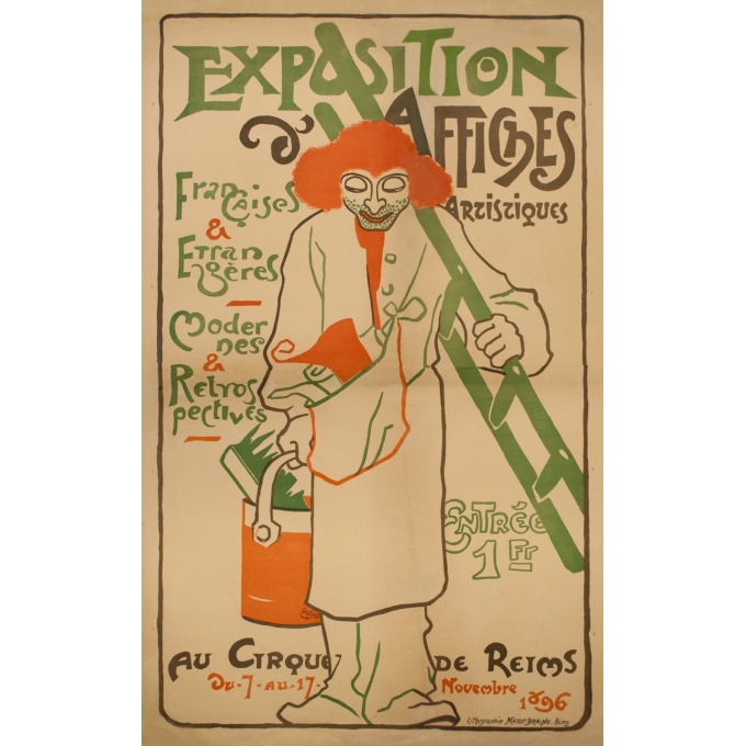 Vintage exhibition poster - EK alas - 1896 - Exposition D'Affiches Artistiques Cirque De Reims 1896 - 53.9 by 33.7 inches