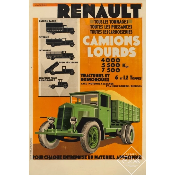 Affiche ancienne de publicité - Fix masseau - 1935 - Renault Camions - 113 par 76 cm