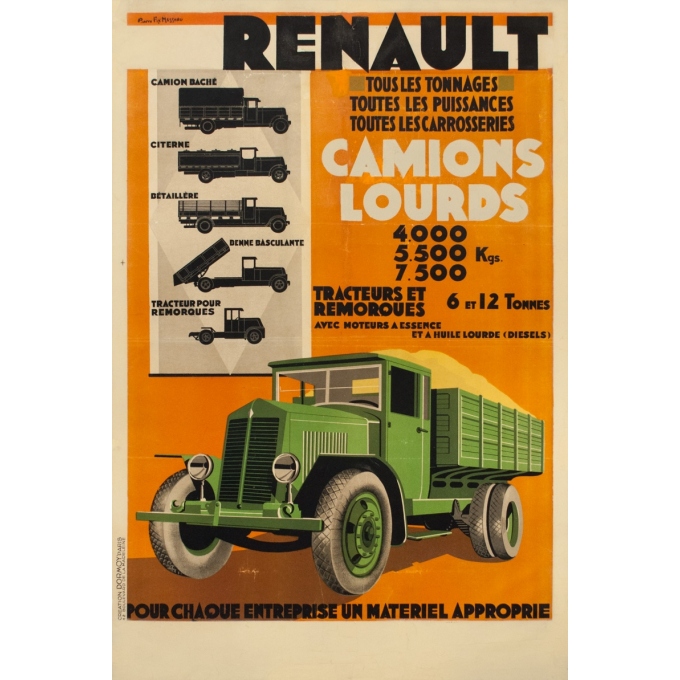 Affiche ancienne de publicité - Fix masseau - 1935 - Renault Camions - 113 par 76 cm