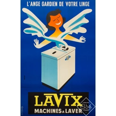 Vintage advertising poster - Auriac - 1960 - Lavix Machine À Laver - 46.1 by 29.9 inches
