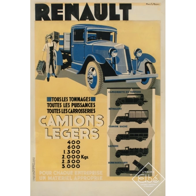 Affiche ancienne de publicité - Pierre fix masseau - 1935 - Renault Camions - 112 par 76 cm