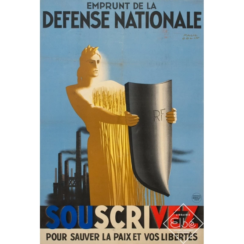 Affiche ancienne de publicité - Paul Colin - 1939 - Défense Nationale - 117 par 79 cm
