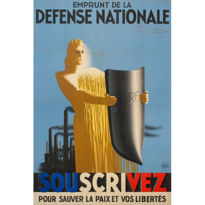 Affiche ancienne de publicité - Paul Colin - 1939 - Défense Nationale - 117 par 79 cm