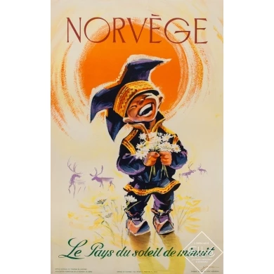 Affiche ancienne de voyage - Yran - 1958 - Norvège - 99.5 par 63 cm
