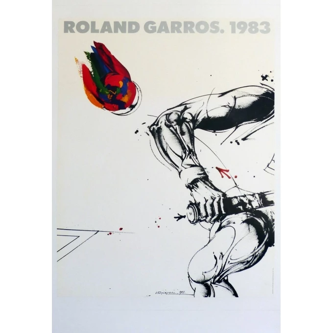 Affiche originale de Roland Garros 1983 par Vladimir Velickovic. Elbé Paris.