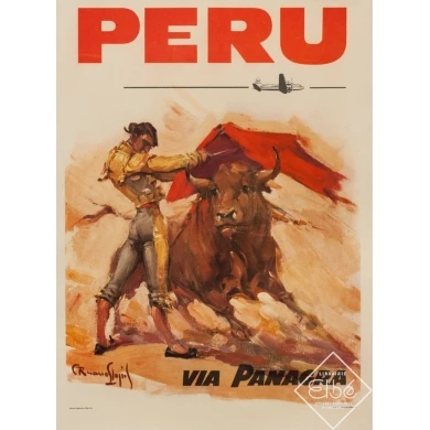 Vintage travel poster - C Ramos Lopez - 1960 - Peru Via Panagra - 20.9 by 28.5 inches