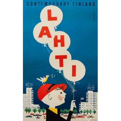Affiche ancienne de voyage - Myldcanen - 1960 - Lahti Finlande - 100.5 par 62 cm