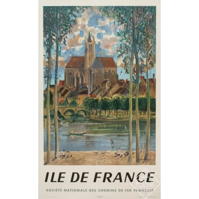 Affiche ancienne de voyage - A.Hambourg - 1958 - Ile De France SNCF - 101 par 63 cm