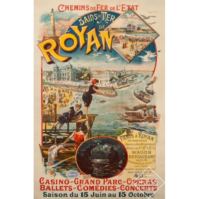 Affiche ancienne originale - Bains de Mer de Royan - 1890 - Maurice Tamagno