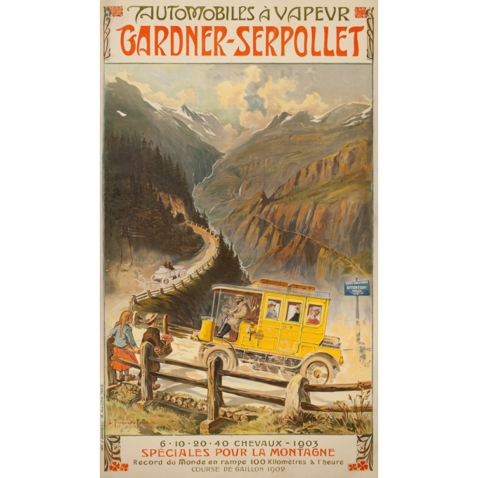 Affiche ancienne de publicité - Trinquier-Trianon - 1903 - Automobile À Vapeur Gardner Serpollet - 129 par 75 cm