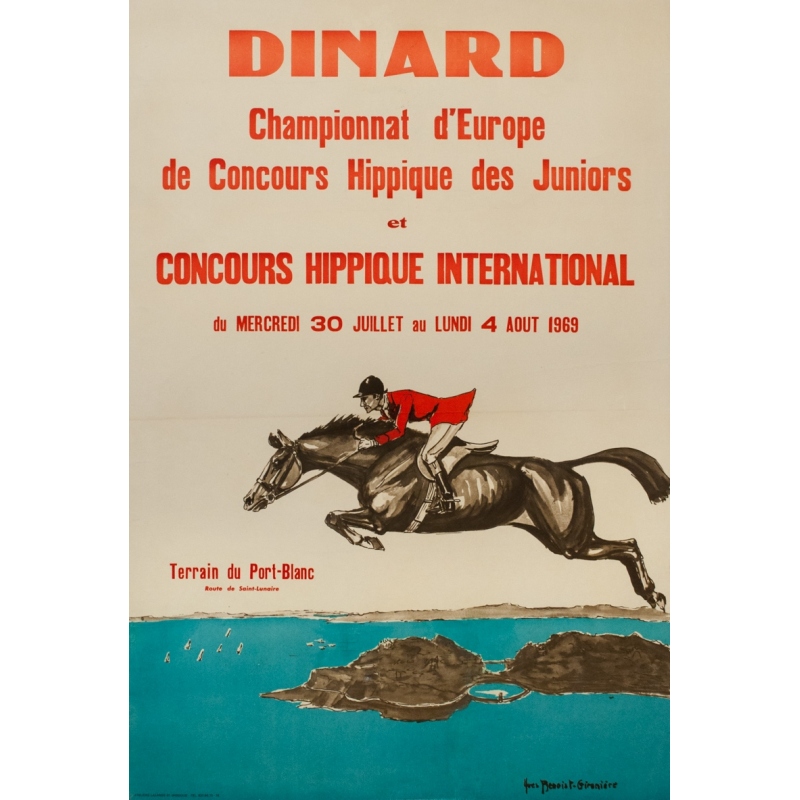Affiche ancienne - Yves Benoist Gironière - 1969 - Dinard Concours Hippique Juniors Championat D'Europe - 115 par 78 cm