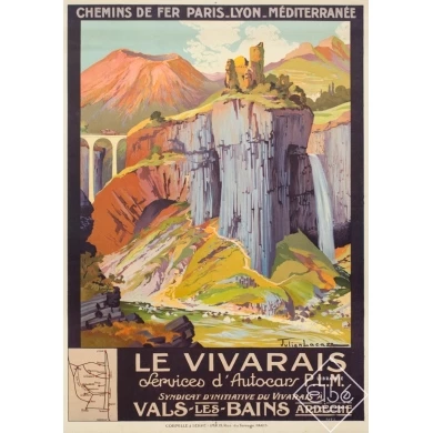 Affiche ancienne de voyage - Julien Lacaze - Circa 1920 - Le Vivarais Ardèche PLM - 106 par 76 cm