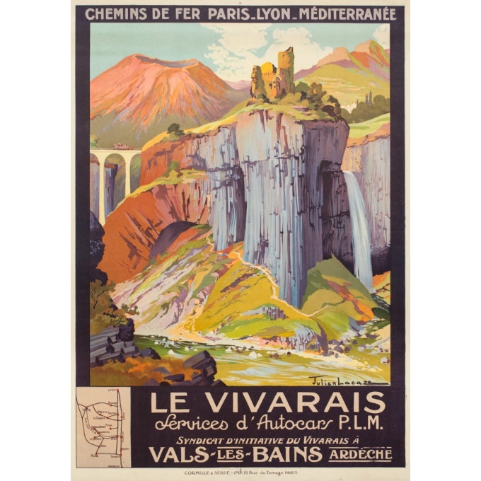 Affiche ancienne de voyage - Julien Lacaze - Circa 1920 - Le Vivarais Ardèche PLM - 106 par 76 cm