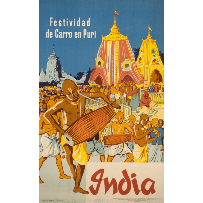 Affiche ancienne de voyage - Anonyme  - 1957 - Festival de Chars à Puri - 101 par 62.5 cm