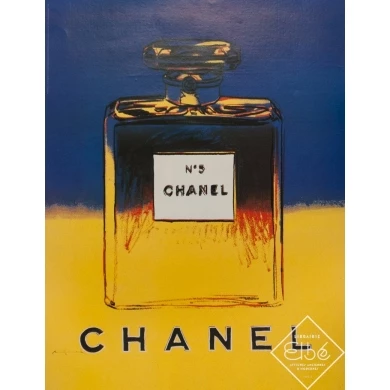 Affiche originale de publicité - Andy Warhol - Chanel N°5 Andy Warhol 1997 Jaune Et Bleu - 72.5 par 56 cm