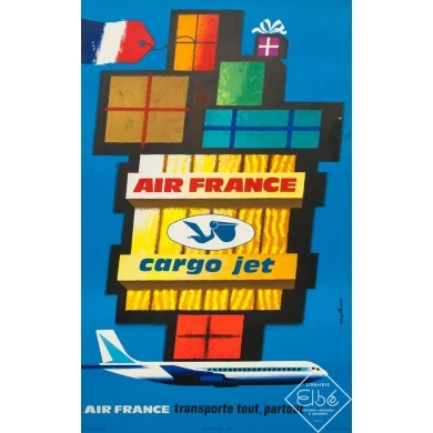 Vintage travel poster by Nathan 1962 - Air France Cargo Jet