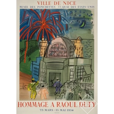 Affiche ancienne d'exposition - Raoul Dufy - 1954 - Exposition Hommage Ville De Nice Feu D'Artifice - 70 par 49 cm