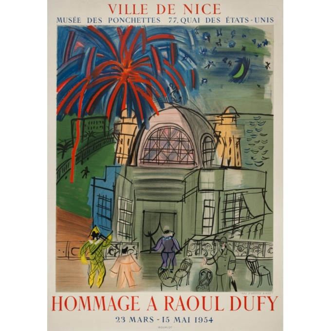 Affiche ancienne d'exposition - Raoul Dufy - 1954 - Exposition Hommage Ville De Nice Feu D'Artifice - 70 par 49 cm