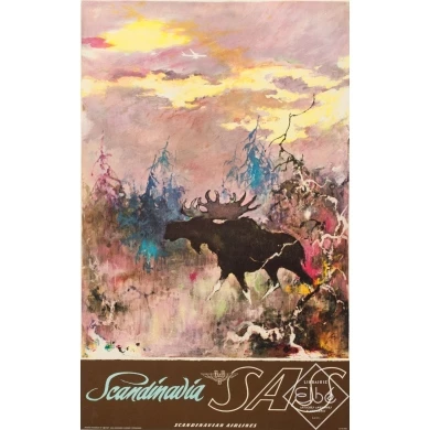 Affiche ancienne de voyage SAS de Nielsen de 1965 Elan