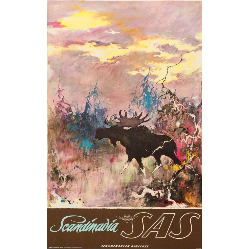 Affiche ancienne de voyage - SAS - Nielsen - 1965 - Elan - 100 par 63.5 cm