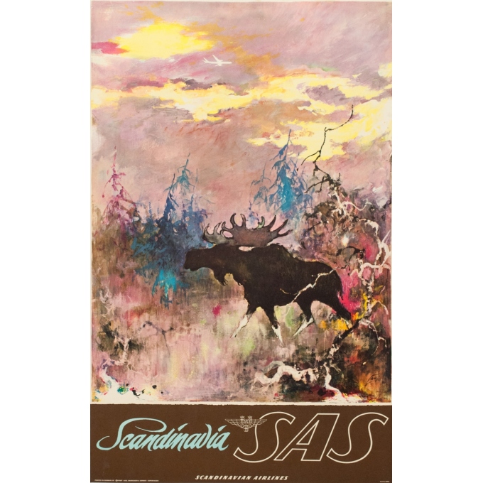 Affiche ancienne de voyage - SAS - Nielsen - 1965 - Elan - 100 par 63.5 cm