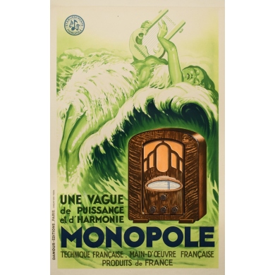 Affiche ancienne de publicité - Damour editions - 1934 - Radio Monopole - 123 par 78 cm
