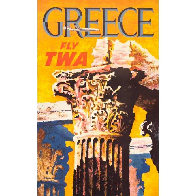 Affiche ancienne de voyage - David   - Circa 1960 - TWA Greece Grèce  - 101.5 par 63.5 cm