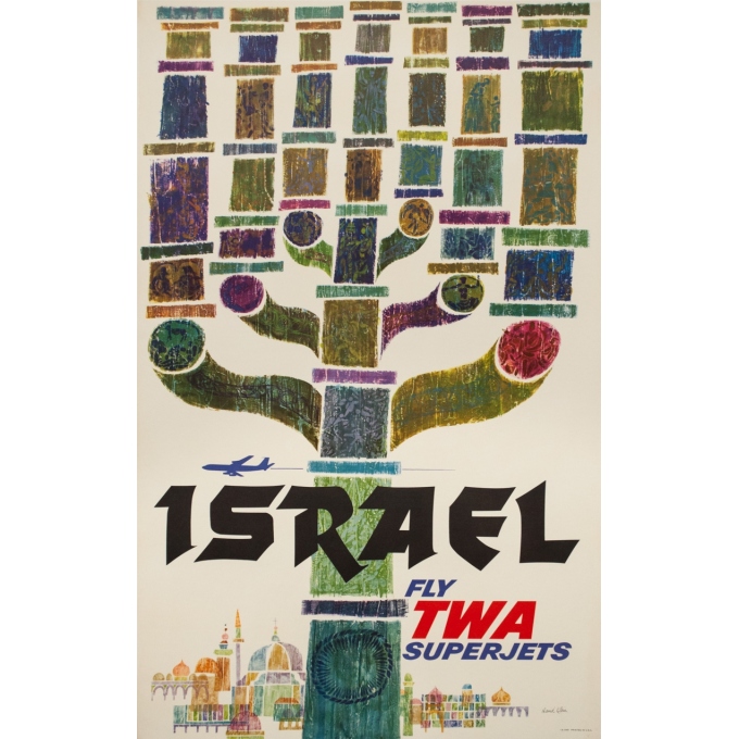 Affiche ancienne de voyage - David Klein - Circa 1960 - Israël TWA - 101 par 63.5 cm