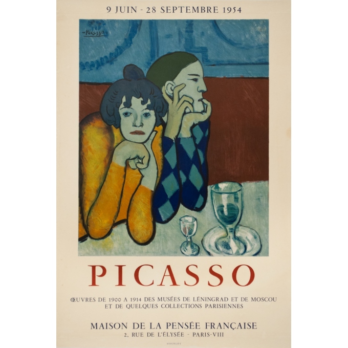 Affiche ancienne d'exposition - Picasso - 1954 - Maison De La Pensée Française - 71 par 48 cm