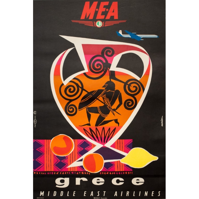 Affiche ancienne de voyage - Auriac - Circa 1960 - MEA Grèce Greece - 80 par 53 cm