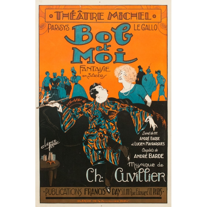 Affiche ancienne spectacle - Bob et Moi - Clérice Frères 1924 - 119 par 78.5 cm