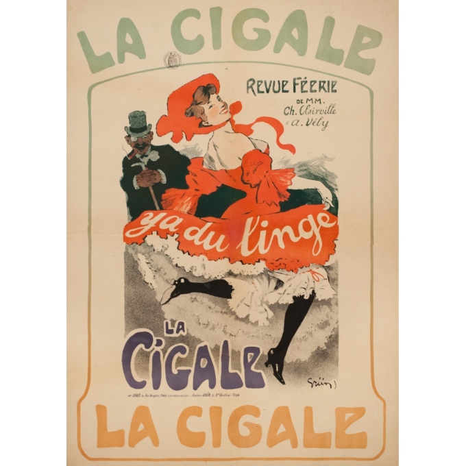 Affiche ancienne originale - GRÜN - 1904 - La Cigale Revue De Féerie Y'A Du Linge - 82 par 58.1 cm