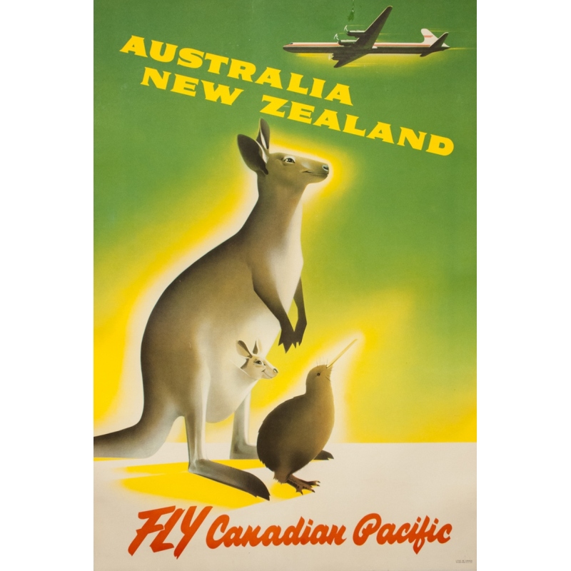 Affiche ancienne de voyage - Anonyme - Circa 1950 - Australia New Zeland Fly Canadian Pacific - 90 par 61 cm
