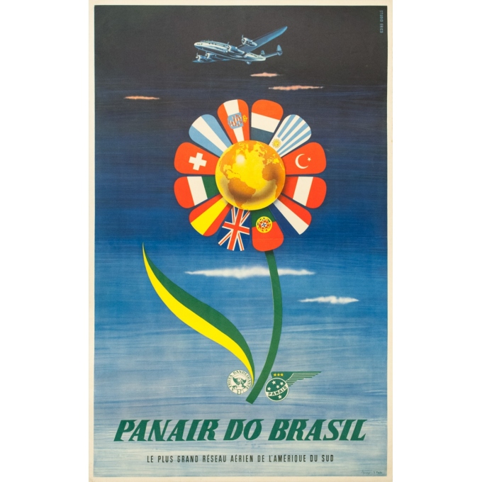 Affiche ancienne de voyage - S. Paulo - Circa 1955 - Panair Brasil Brésil - 101 par 63 cm