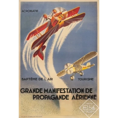 Affiche ancienne d'exposition - d'après Geo Ham - Circa 1930 - Grande Manifestation De Propagande Aérienne - 130 par 88 cm