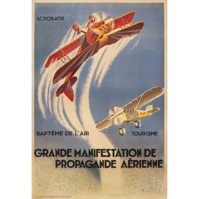 Affiche ancienne d'exposition - d'après Geo Ham - Circa 1930 - Grande Manifestation De Propagande Aérienne - 130 par 88 cm